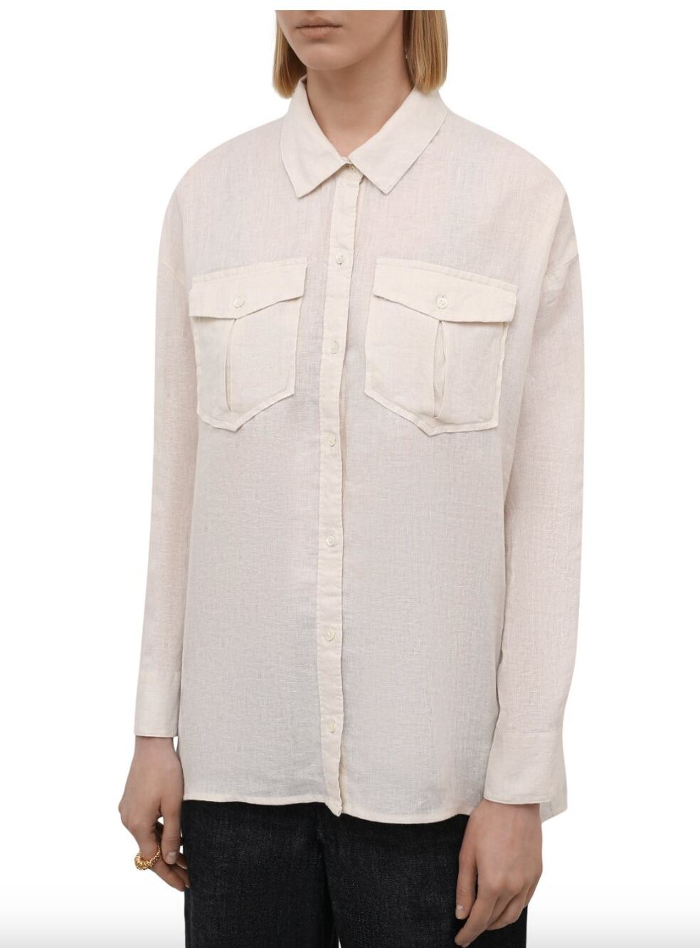 JAMES PERSE Linen Ivory Beige Long Sleeve Woven Shirt Button-Up WLSL3647 3 L